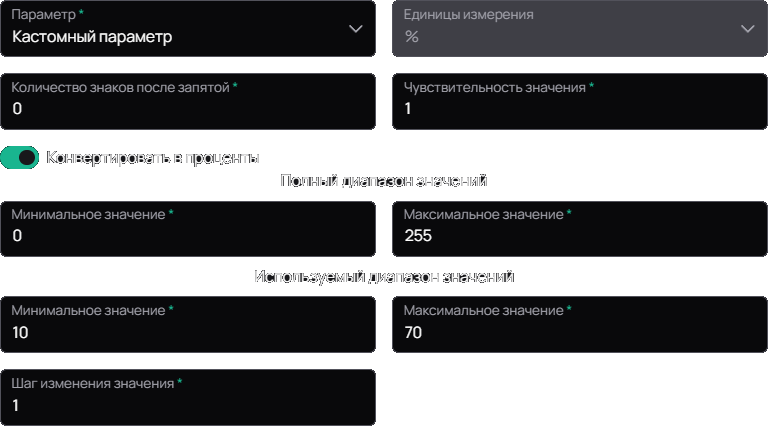 Общие свойства юнита range